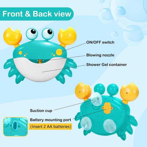 HOSBENI 1 2 3 Crab Baby Bath Toys, Crab Bubble Bath Machine, Automatic Bath Toy Blows Bubbles & Plays Childrens Songs