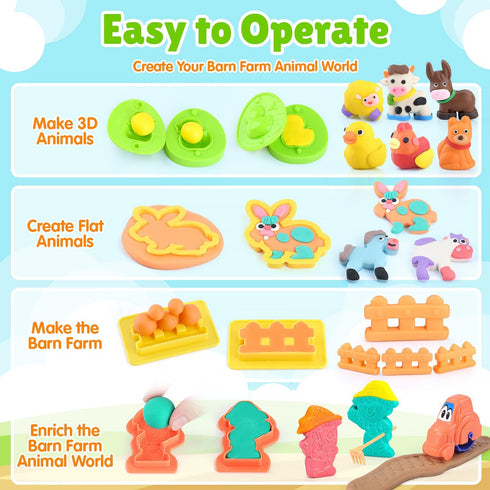 2-4-8, Playset Farm Animals Color Dough Toys for Kids Ages Big Red Barn Farm with Animal Figures Clay Dough Modeling
