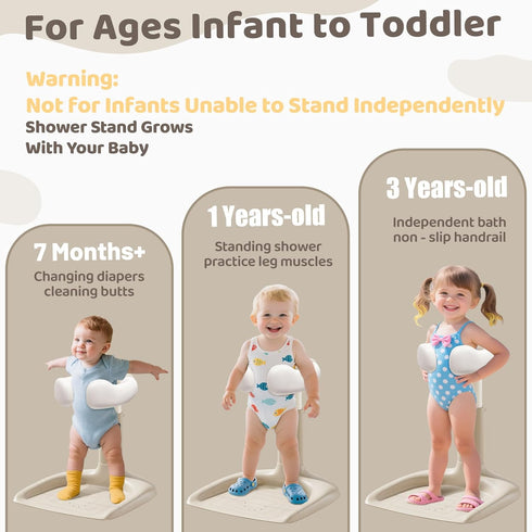 2-in-1 10 6-36 Baby Shower Stand with Support, Sitting & Standing Baby Bath Stand with Anti-Slip Base, Levels