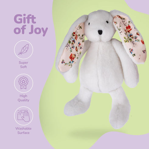 12 inches ArtCreativity Blossom Bunny Plush for Kids - - White Plush Stuffed Bunny Rabbit with Floral Blossom Print