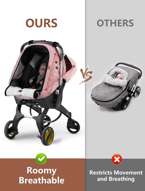 Sprouterie Cozy Car Seat Cover Baby Winter: Carseat Canopy for Babies Infant Cold Weather Shield with Zipper Peeping