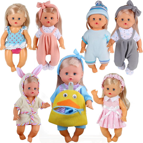 8pcs Baby Doll Clothes Dress - Newborn Accessories Gown Costumes with Schoolbag, Xmas Gift-wrap