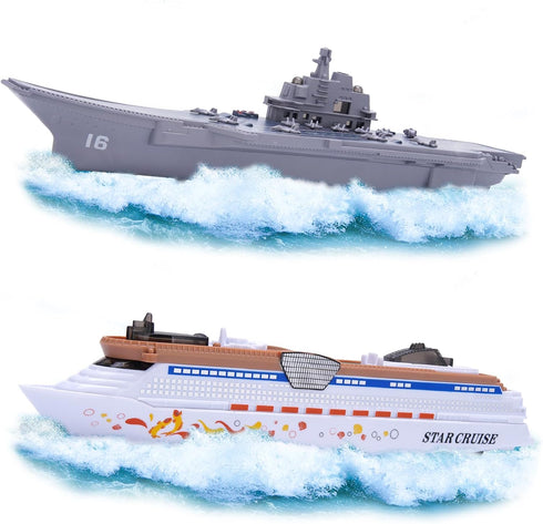 Crelloci 2PCS Aircraft Carrier Toy Cruise Ship with Lights and Sounds, Model