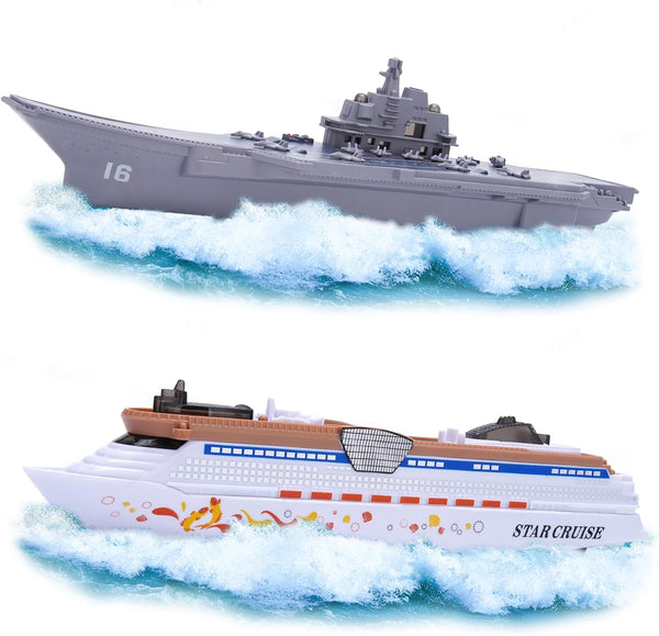 Crelloci 2PCS Aircraft Carrier Toy Cruise Ship with Lights and Sounds, Model