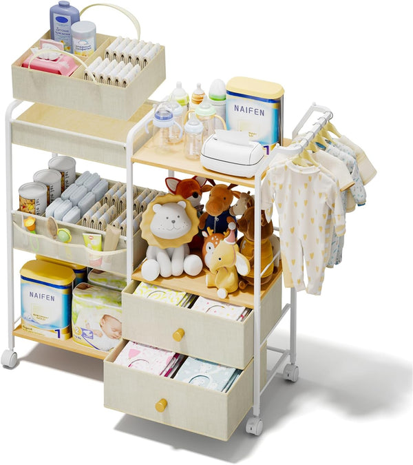 BBLIKE Diaper Caddy Organizer with Hanging Rack - 3 Tier Rolling Baby
