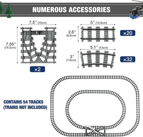 54 32 20 2 MANNIDOO Classic City Train Tracks, Pieces Railroad Track with Curved, Straight and Switch Train Tracks