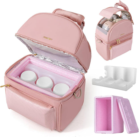 SUNVENO Breast Milk Cooler Bag with Detachable Insulation Box, Double-Layer Pumping Travel