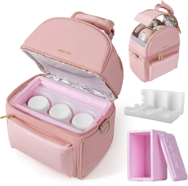 SUNVENO Breast Milk Cooler Bag with Detachable Insulation Box, Double-Layer Pumping Travel