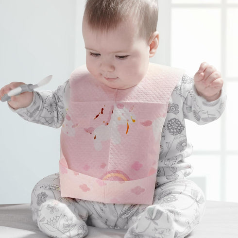 SUNVENO Disposable Bibs, Baby Disposable Bib Leak-proof Liner & Reusable Fastener