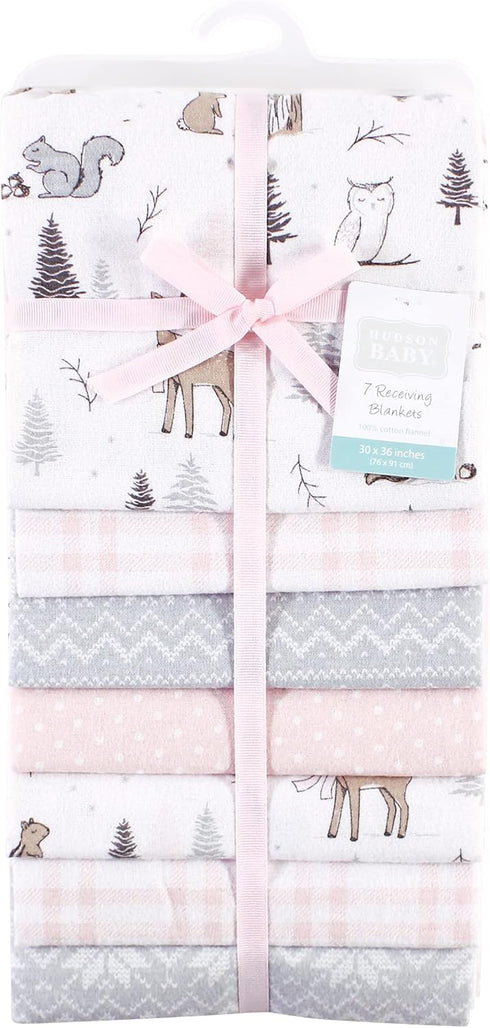 Hudson Baby Unisex Baby Cotton Flannel Receiving Blankets Bundle, Winter Forest, One Size by Hudson Baby