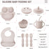 Set Set (10 Baby Weaning - Silicone Toddler Feeding Pcs) with Adjustable Bib, Suction Bowl, Plate, Fork, Spoon, Water