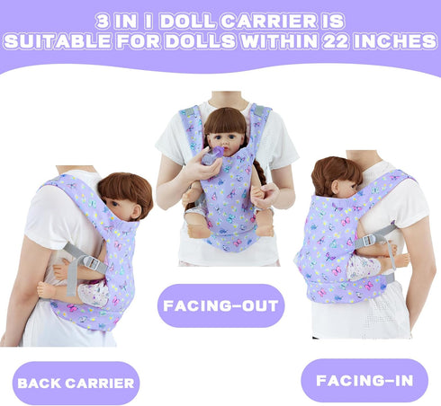 18INDC 16-22 Inch Baby Doll Carrier with Doll Accessories Doll Carrier for Kids, Reborn Doll Baby Carrier
