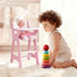 PHOKID 18" Doll High Chair for Pretend Play - Wooden Doll Furniture with Safety Belt, Footrest & Flower Backrest