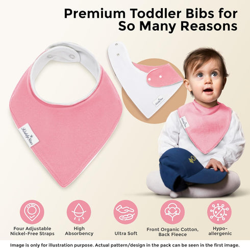 Premium Drool Bibs for Toddlers – Adjustable, Soft Bandana Bibs, Organic Cotton, 2 Layers, Absorbent
