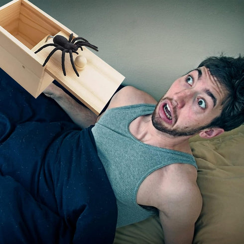 Fake Spider in a Box, Prank Gift for Adults & Kids, Handmade Wooden Pop Out Scare Surprise Boxes for Halloween