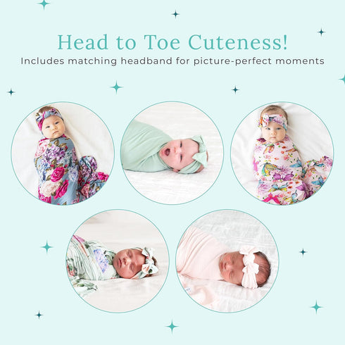 Set Posh Peanut Swaddle Blanket + Headband - Soft Newborn Swaddle Doubles As a Stroller, Receiving Blanket, and Nursing
