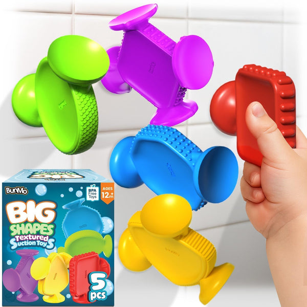 BUNMO Big Shapes Textured Suction Bath Toys for Toddlers 13 (5 Pack),