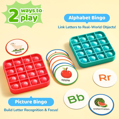 3-5, 6 26 JoyCat Alphabet Bingo Game for Kids Ages Sensory ABC Learning Toy with Reusable Silicone Bingo Boards