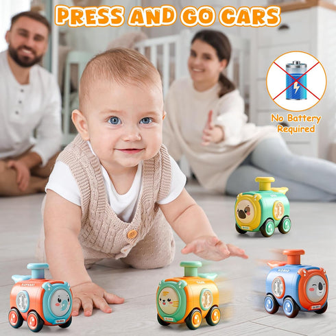 1-3, 4PCS Set 12-18 1st 1-2 Keamaidy Baby Train Car Toys for Toddler Press to Go Push Car, Infant Play Whistle Vehicle