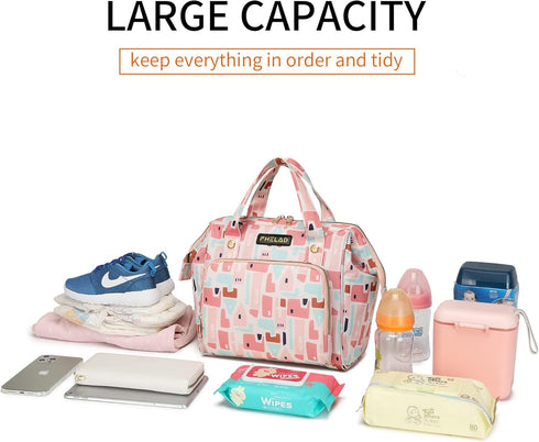 Pink Small Diaper Bag Backpack, Waterproof Multi-Function Mini Tote Maternity Travel Backpack with Insulated Pockets