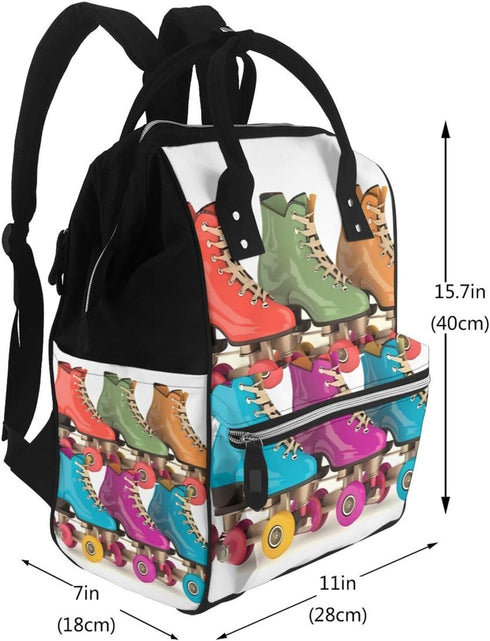 FHEDVBN Backpack Mummy Backpacks Daypack Retro Colorful Roller Skates Diaper Bag for Women Multifunction Waterproof