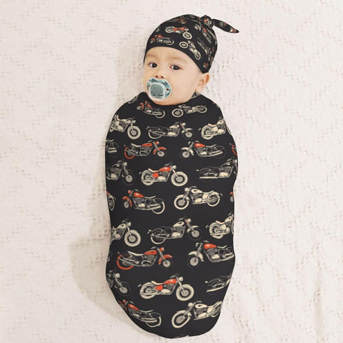 Sets Motorcycles On Black Background Newborn Swaddle Blankets Hat Soft Baby Receiving Blanket Swaddle Sack for Baby