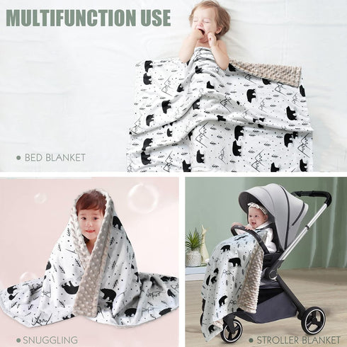Baby Blankets for Boys Girls - Soft Minky Blanket for Newborn Infant Toddler, Crib Stroller Nursery (Bear)