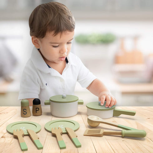 Set Teamson Kids - Little Chef Frankfurt Wooden Cookware Play Kitchen Accessories for Toddler Boys and Girls, Cookware