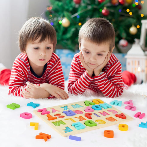 JOLSNAF Set Wooden Puzzles for Toddlers, ABC Alphabet Puzzle, Learning Toys, Preschool Learning Activities, Preschool