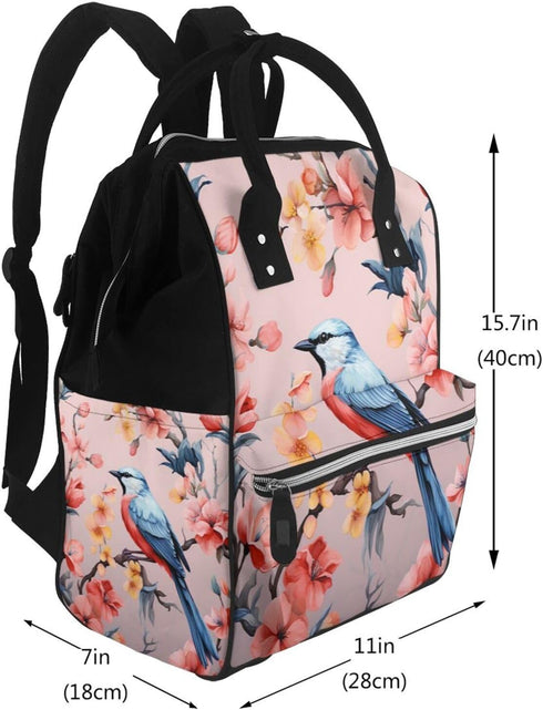 OUSIKA Backpack Daypacks Flower Birds Print Diaper Bag Multifunction Laptop Travel Large Nappy Bag, Black, One Size