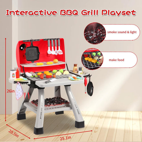 Kids Kitchen Playset with Play Food, 41Pcs Grill Toys with Simulated Smoke Sound & Light, Outdoor Pretend Play Set for