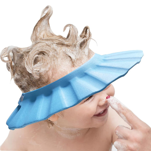 Soft Adjustable Baby Shower Cap, Bath Head Cap Visor for Washing Hair, Toddler Bathing Protection (Blue)