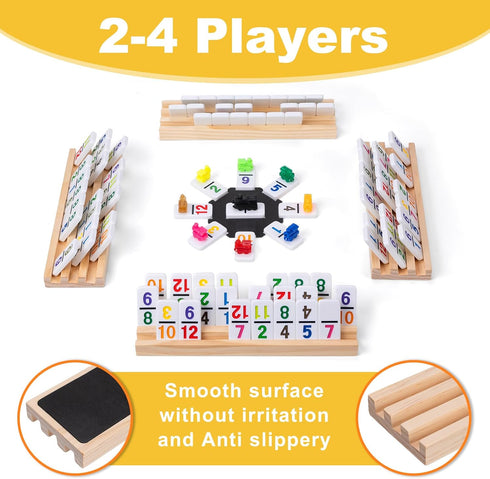 Set 91 4 12 Set Mexican Train Dominoes with Number Tiles, Wooden Racks, Double Dominoes Game for Family Fun, Parties