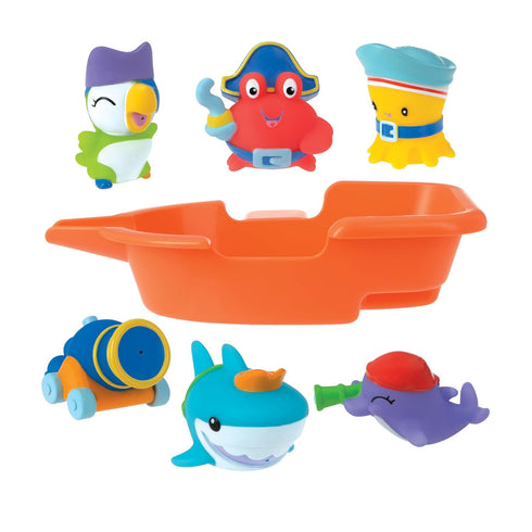 Nuby Pirate Pals Bath Toy Set - Interactive Bath Time Toys - 18+ Months