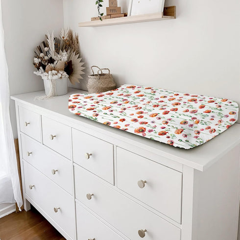 Watercolor Poppy Floral Changing Pad Covers, Red Poppy Flowers Sheets for Boys Girls, 32''x16''