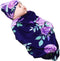 Newborn Swaddle Blanket with Beanie Set, Soft Stretchy Blanket for Baby Boys and Girls, 0-3 Months, Purple Flower