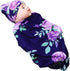 Newborn Swaddle Blanket with Beanie Set, Soft Stretchy Blanket for Baby Boys and Girls, 0-3 Months, Purple Flower