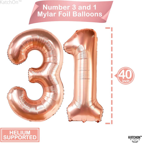 KatchOn Rose Gold 31 Balloons Pack of 12, 40 Inch Birthday Decorations for Women with Confetti Balloons