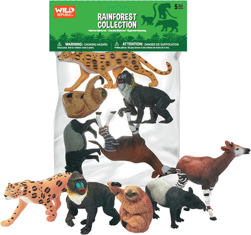 Wild Republic Polybag Rainforest Animals, Five Species Interactive Play Gift for Kids