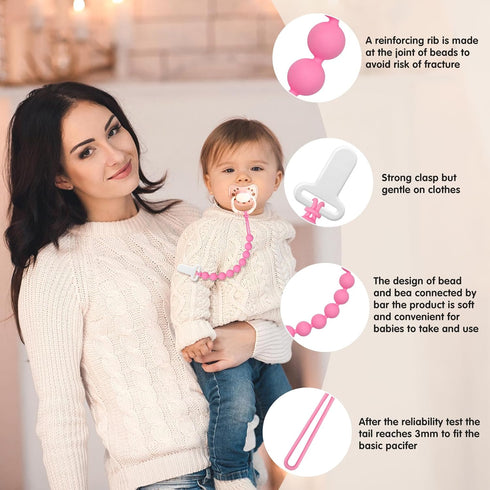 Draklary 4 Pack Pacifier Clips Baby Girls - Paci Clip Silicone Soothe Baby Binky Holder for Newborn Essentials Shower