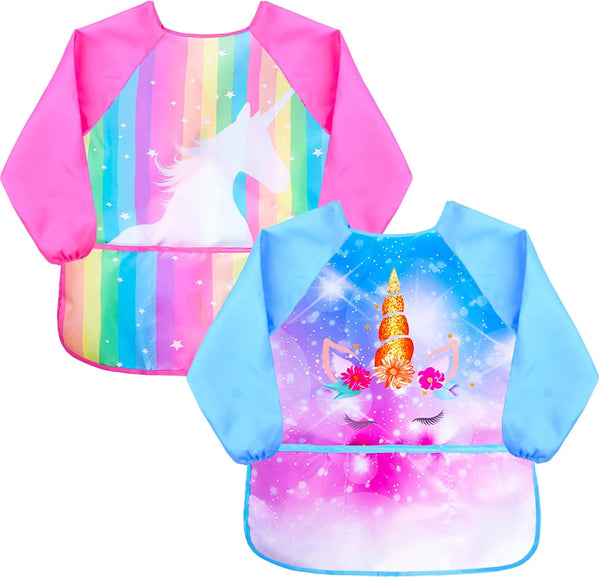 Fiodrimy Kids Art Smock, Waterproof Toddler Smock with 3 Pockets for Age 2-7 Years