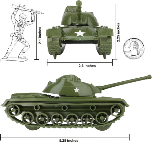 Tim Mee Toy TimMee WW2 3pc Toy Tanks for Plastic Army Men - OD Green - Made in USA