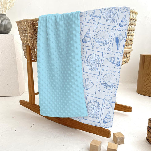 Summer 30x40 Blue Seashells Baby Blanket for Girl Boy Boho Beach Conch Soft Mink Dotted Backing Double Layer Swaddle