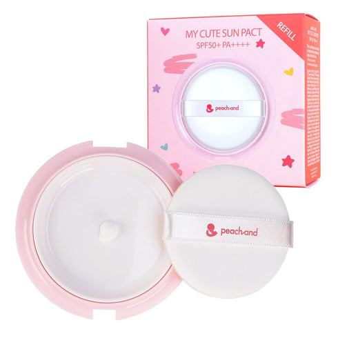 SPF50+ Set 1 1 Peachand Baby Kids Mineral Sun Cushion PA++++, Korean Skin Care, Pink ribbon with Cushion and Refill