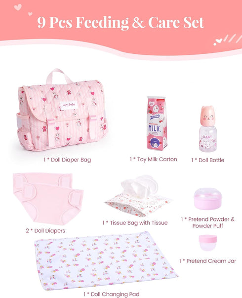 9 17-22 Inch Set 2 Set, BABESIDE Pcs Reborn Baby Doll Accessories for Reborn Dolls, Diaper Bag with Diapers, Changing
