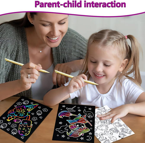 BAOXUE Set, 4-8 Scratch Art for Kids, Rainbow Scratch Paper Art Scratch Coloring Book,Arts and Crafts for Kid Ages