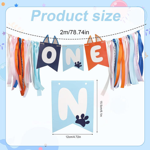 Gosknor Light Blue Navy Brown Orange First Birthday High Chair Banner, Cute Puppy Paw Print Highchair Garland, One