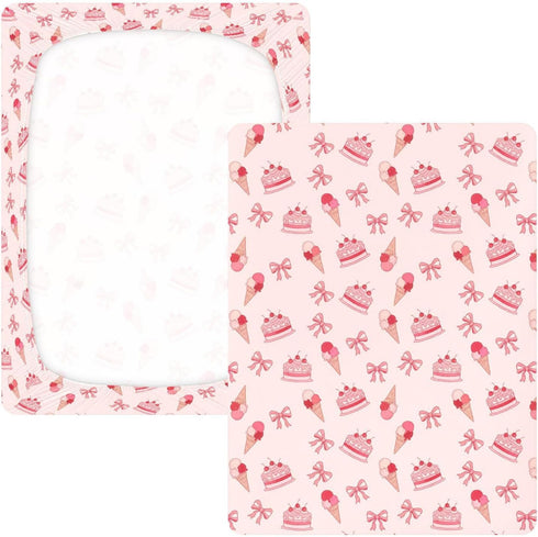 Jynexis 52x28 Cake Ice Cream Pink Print Baby Crib Sheets, Cotton Fitted Crib Sheet, Soft Breathable, Fits Standard