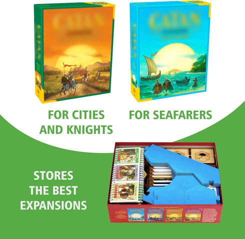 TowerRex Board Game Organizer for Catan Box | Compatible with Cities & Knights and Seafarers Expansions | Storage Kit