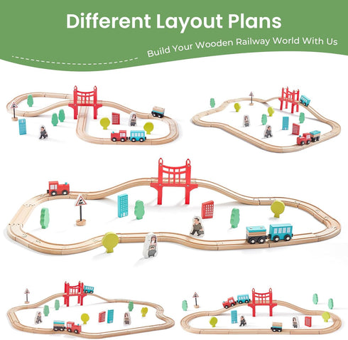 Set 39 3 4 5 Tiny Land Wooden Train for Toddler - Pcs- with Wooden Tracks Compatible with Major Brands - Expandable